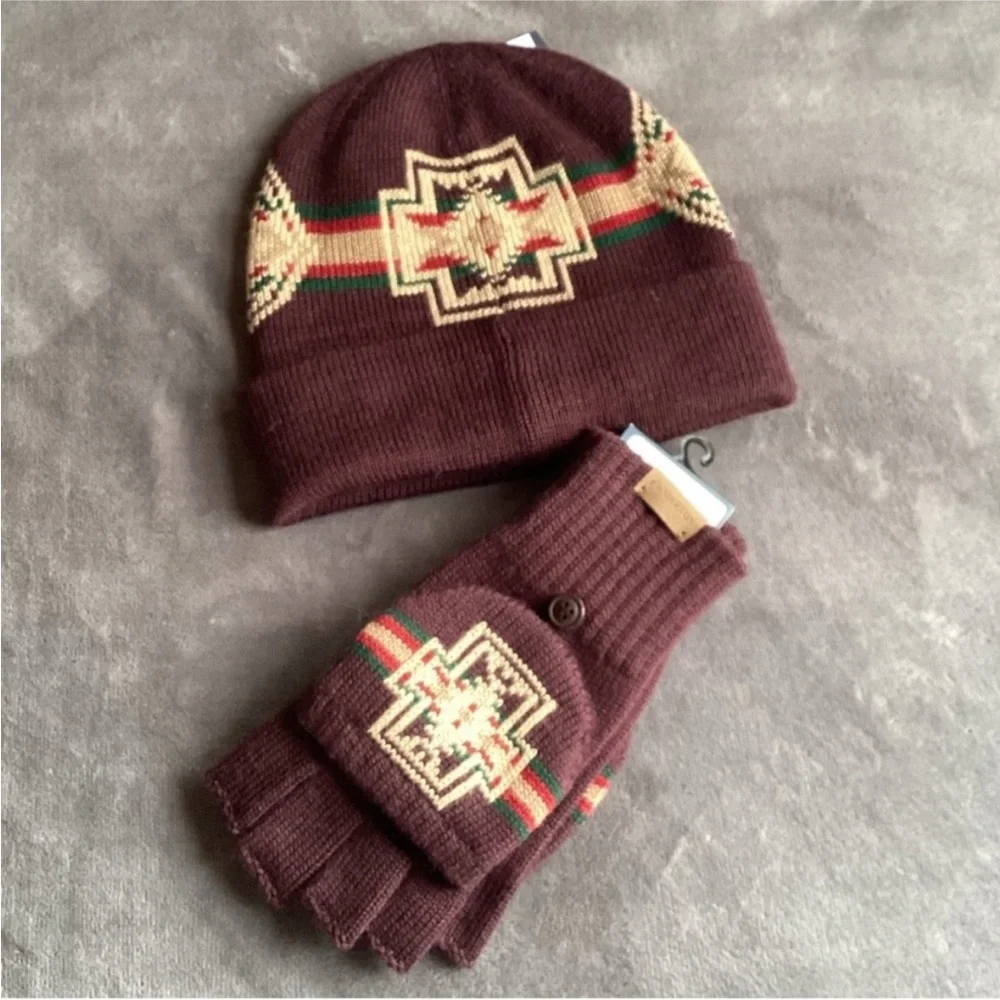NEW Pendleton Convertible Fingerless Mittens Gloves Iconic Harding Maroon L/XL